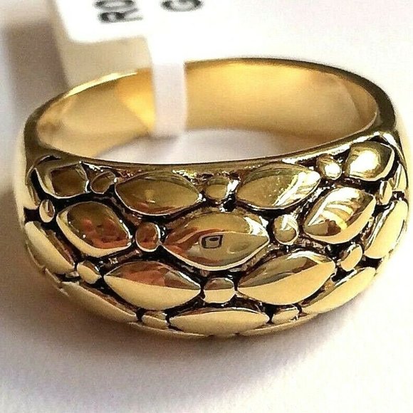 Gold Art Deco Dome Cocktail Ring Size 9 Boho Bohemian Textured Plated Pebble - Picture 3 of 10